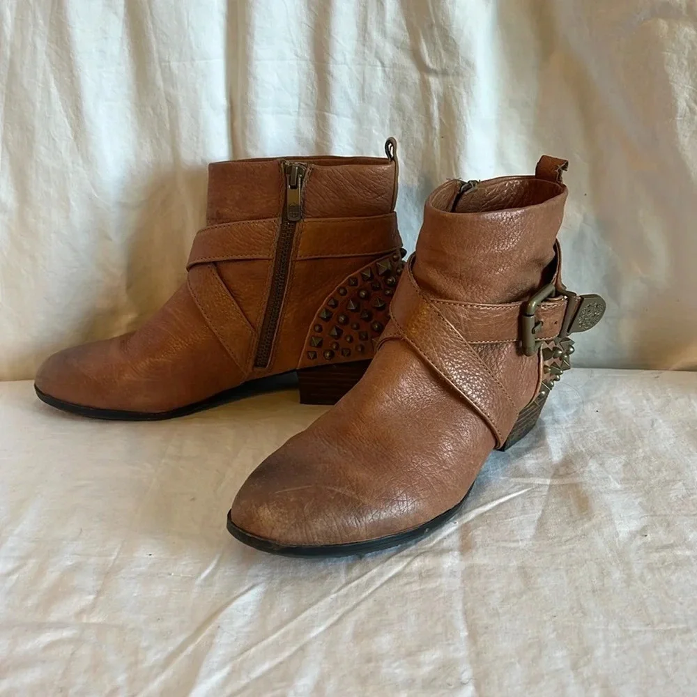 Vince Camuto Marcin Leather Harness Buckles Studded Ankle Boot - Picture 2 of 10